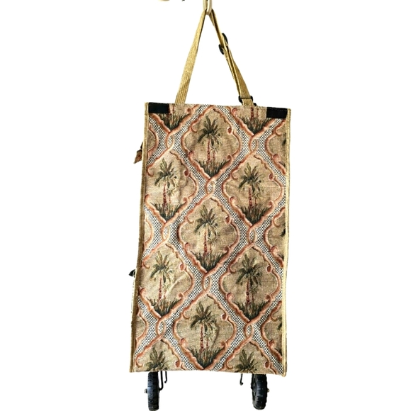 Vintage Bovano USA Fold up Collapsible Rolling Travel Bag Suitcase Palm Trees - Picture 2 of 15